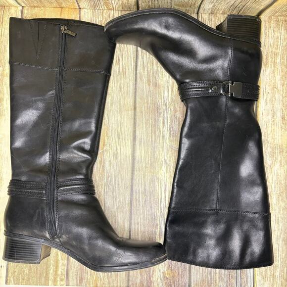 Bandolino Black Leather Cowgirl Biker Western Women's Riding Boots Sz 9.5 - Picture 3 of 7